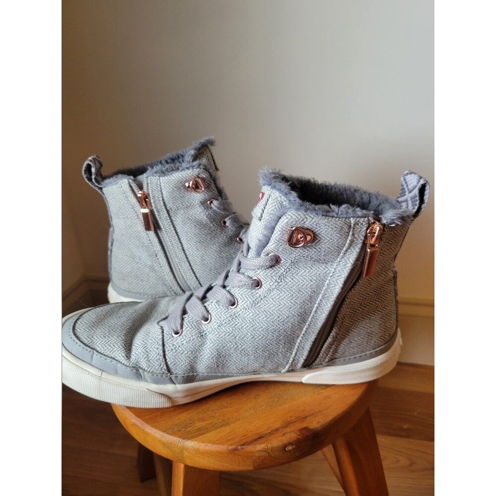 Roxy Ivan Fur Gray Herringbone High Top Sneaker Boot  Size 9